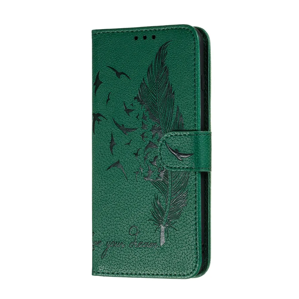 Anymob iPhone Case Black Bird Feather Leather Flip Cell Wallet Cover