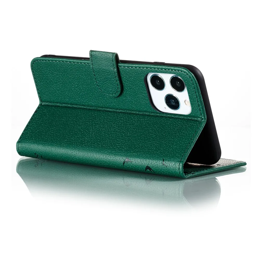 Anymob iPhone Case Black Bird Feather Leather Flip Cell Wallet Cover