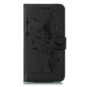 Anymob iPhone Case Black Bird Feather Leather Flip Cell Wallet Cover