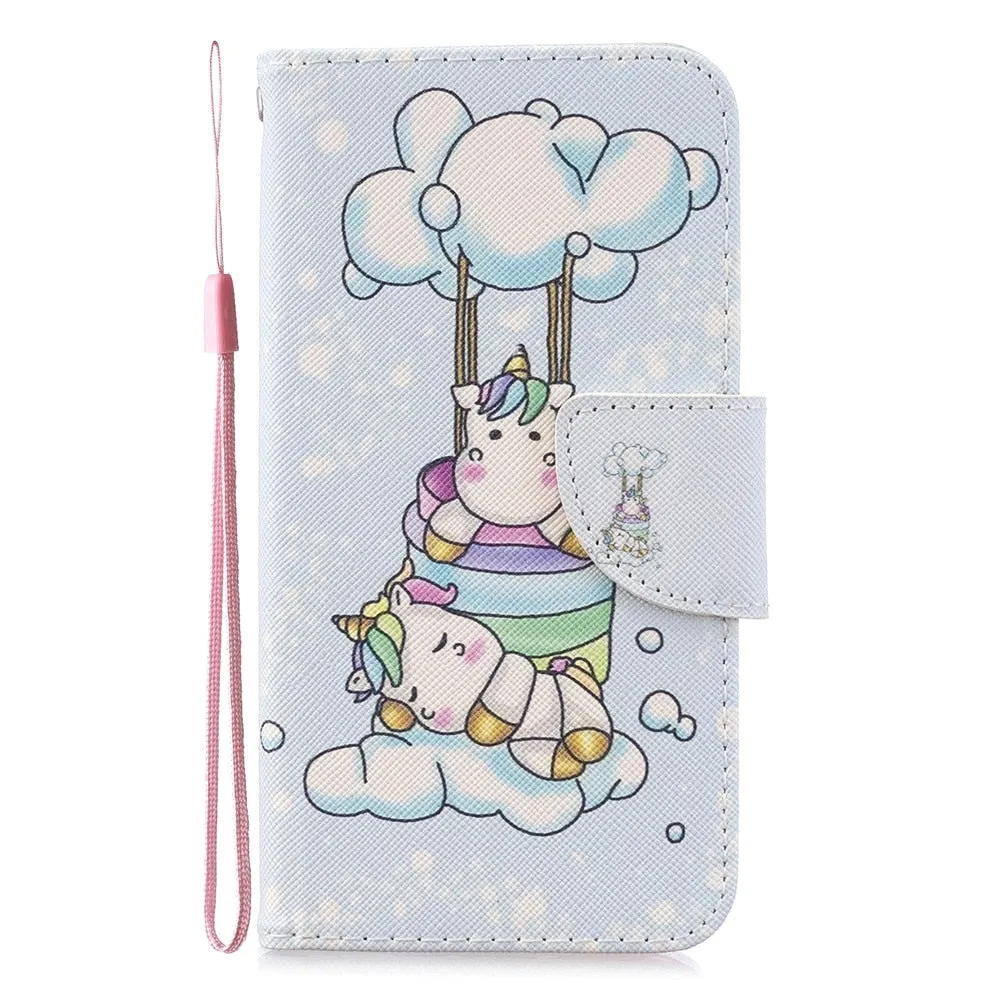 Anymob iPhone Case Mint Green Unicorn Painted Leather Magnetic Flip Wallet Cover Shell