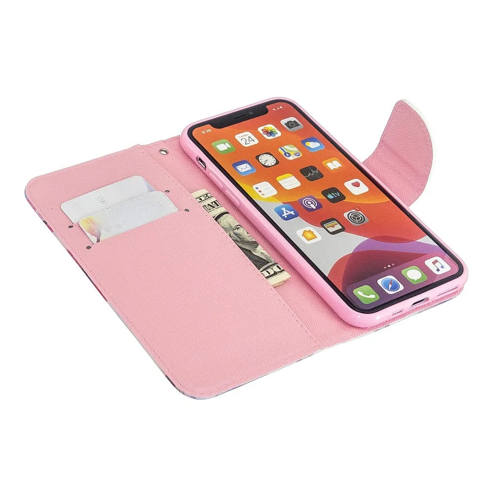 Anymob iPhone Case Mint Green Unicorn Painted Leather Magnetic Flip Wallet Cover Shell