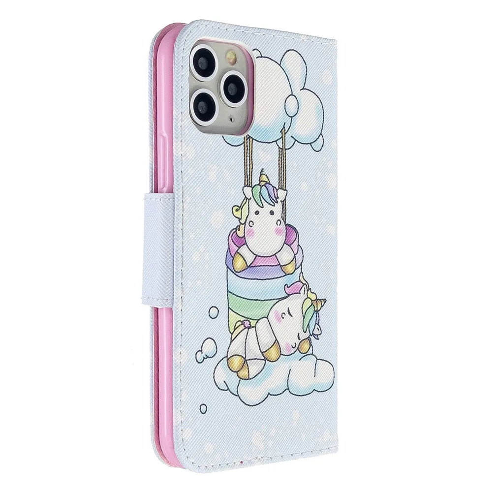 Anymob iPhone Case Mint Green Unicorn Painted Leather Magnetic Flip Wallet Cover Shell