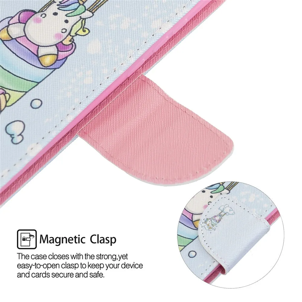 Anymob iPhone Case Mint Green Unicorn Painted Leather Magnetic Flip Wallet Cover Shell