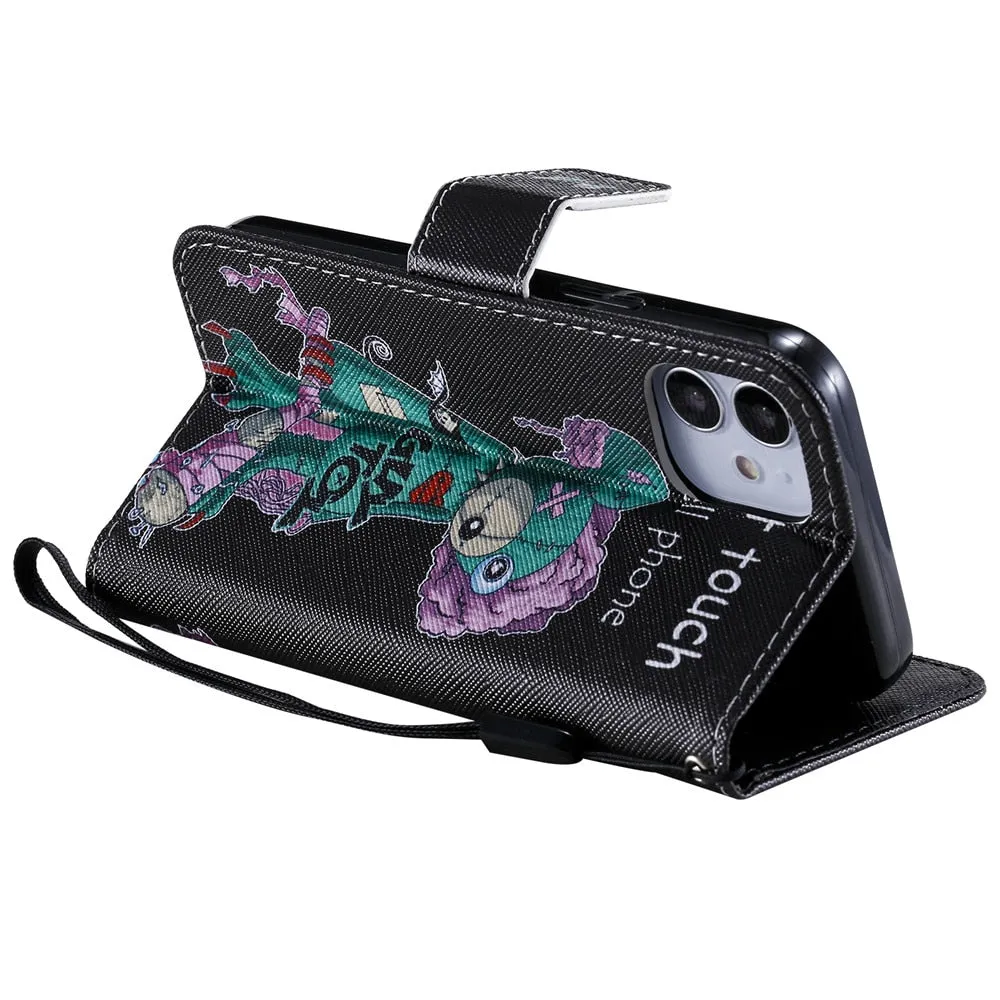 Anymob iPhone Case Paris Flip Cover Cartoon Painted Magnetic Leather Wallet Card Slot