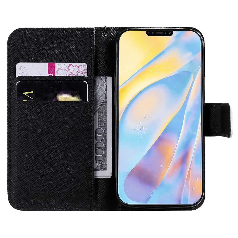 Anymob iPhone Case Paris Flip Cover Cartoon Painted Magnetic Leather Wallet Card Slot
