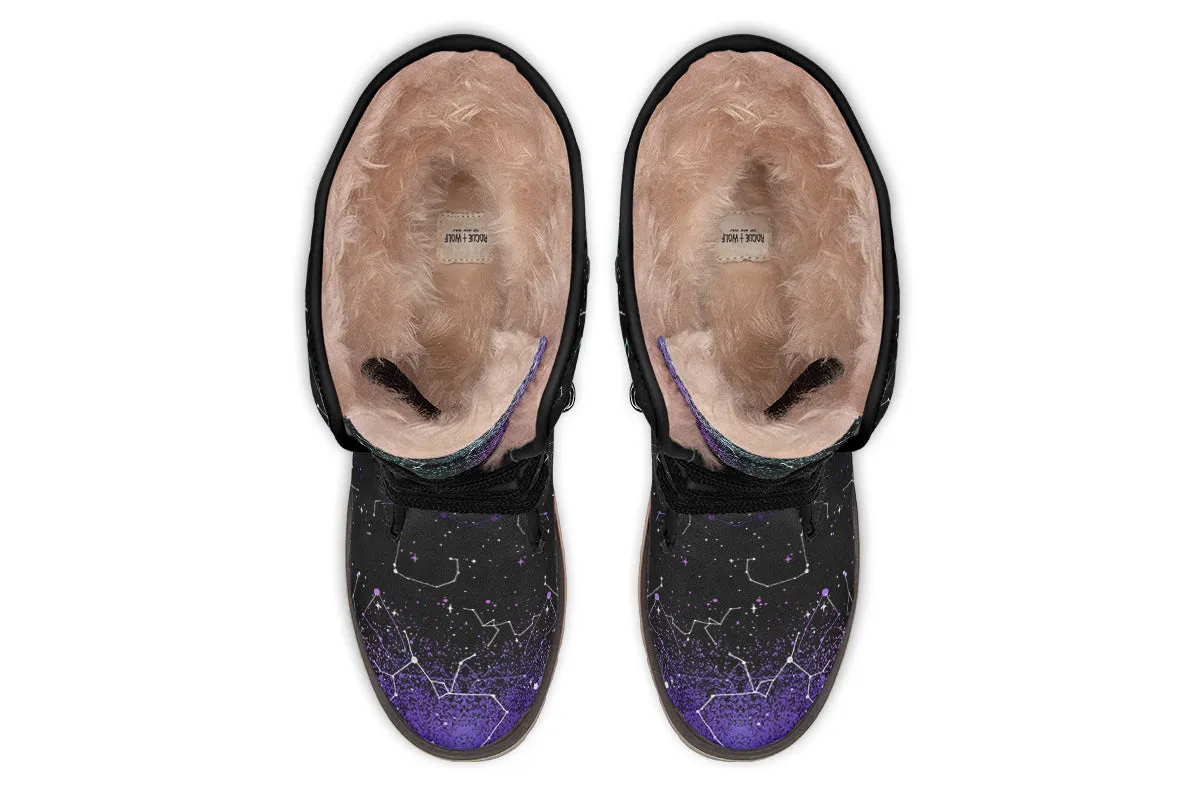 Aurora Fold Over Winter Boots - Microsuede Vegan Boots with Fur Lining and Convertible Style