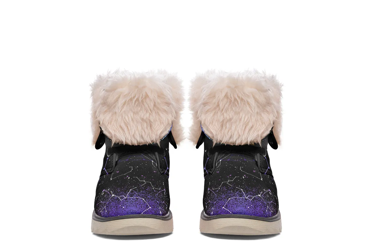 Aurora Fold Over Winter Boots - Microsuede Vegan Boots with Fur Lining and Convertible Style