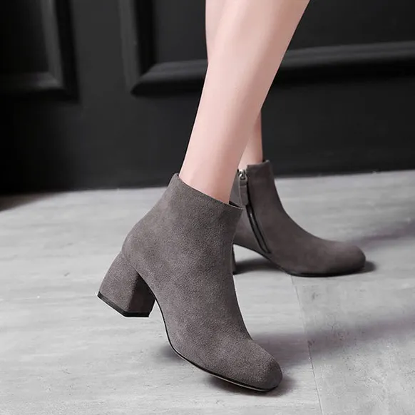 Autumn Winter Women's High Heels Leather Short Boots