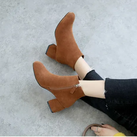 Autumn Winter Women's High Heels Leather Short Boots
