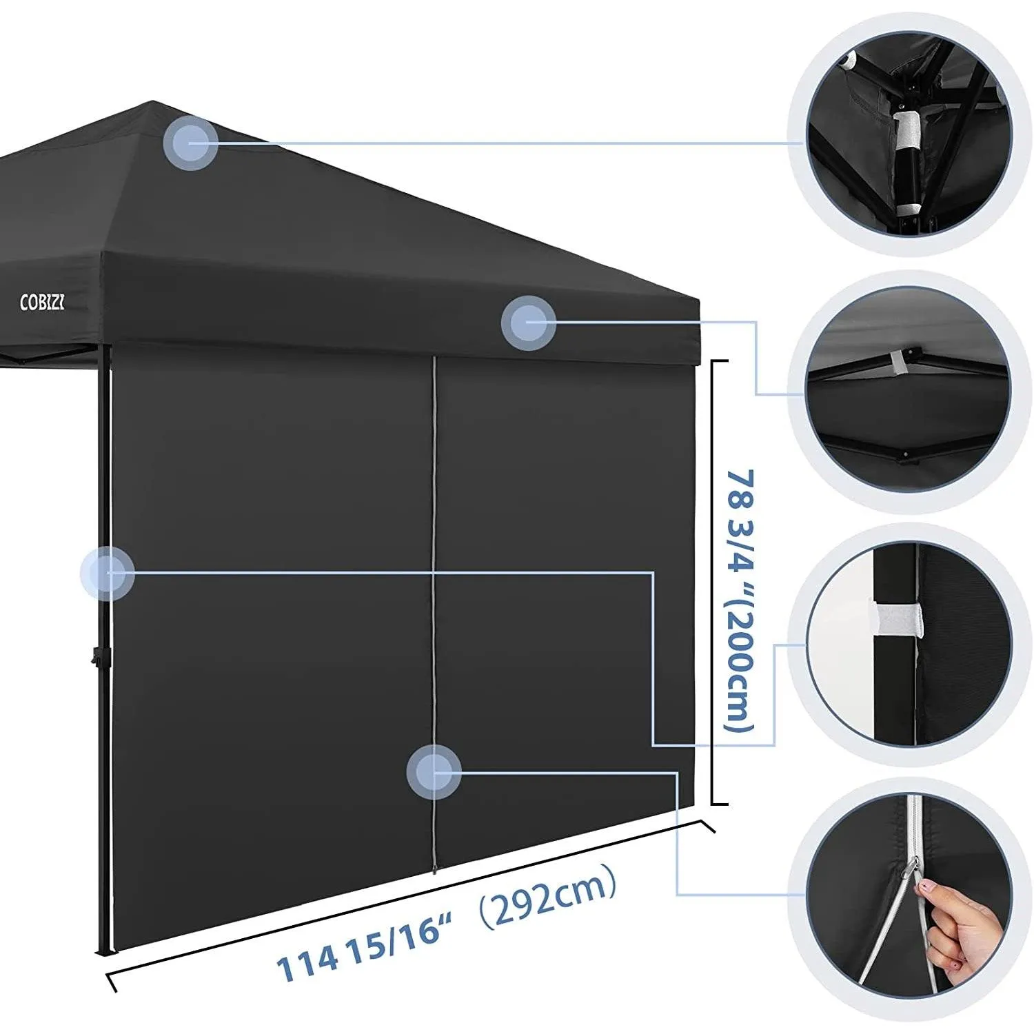 COBIZI Pop Up Canopy Sidewall Instant Canopy Wall 10'X10' with Zipper
