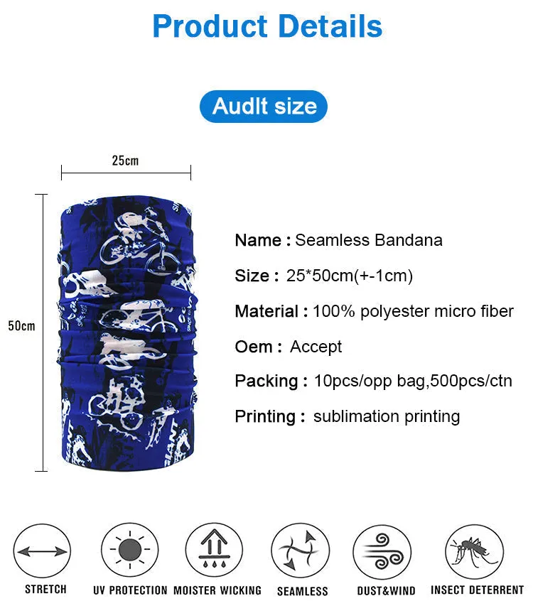 Custom Logo Seamless Face Tube Headwear Bandana Neck Gaiter Bandana
