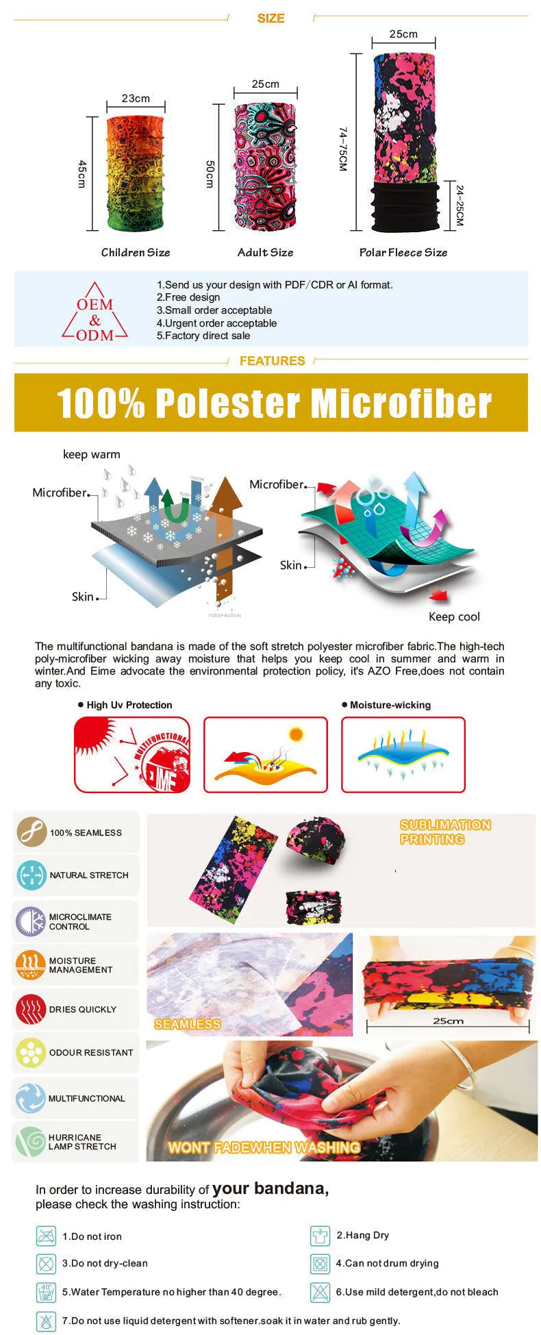 Custom Seamless Tube Scarf Microfiber Polyester Multifunctional Bandana Tubular Headwear for you club