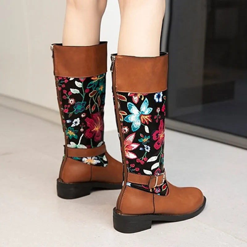 Cuzcare Women Leather Winter Boots Retro Mid-calf Orthopedic Shoes