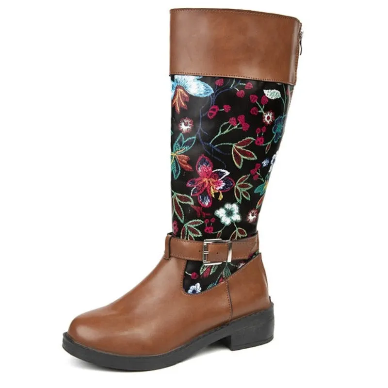 Cuzcare Women Leather Winter Boots Retro Mid-calf Orthopedic Shoes