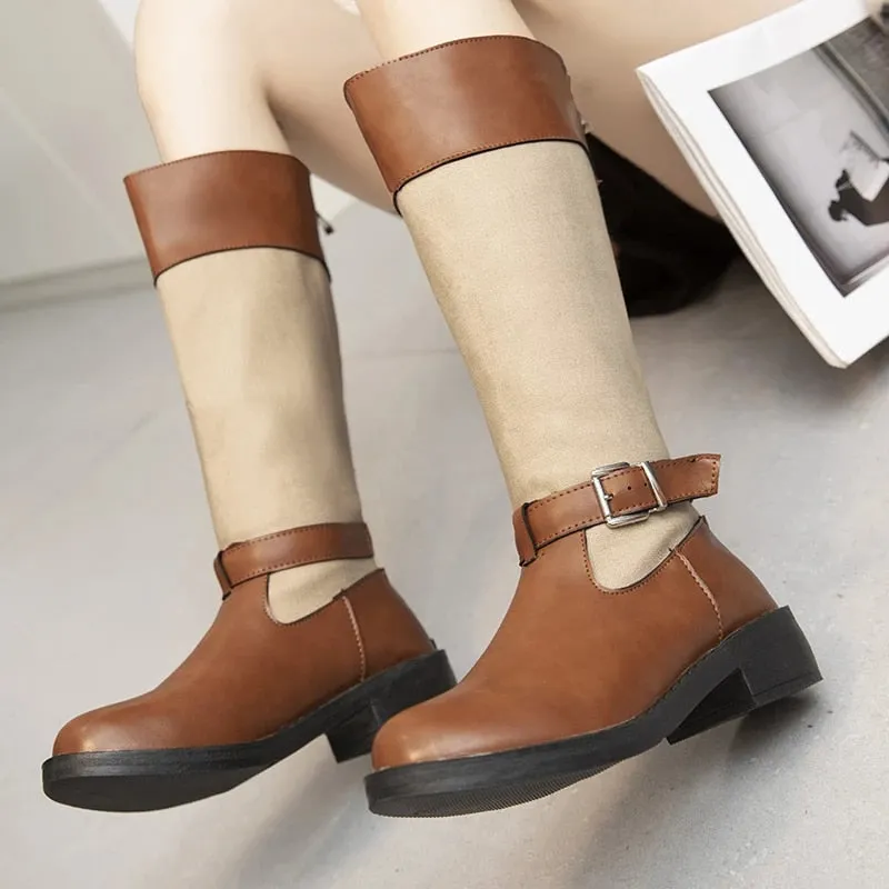 Cuzcare Women Leather Winter Boots Retro Mid-calf Orthopedic Shoes