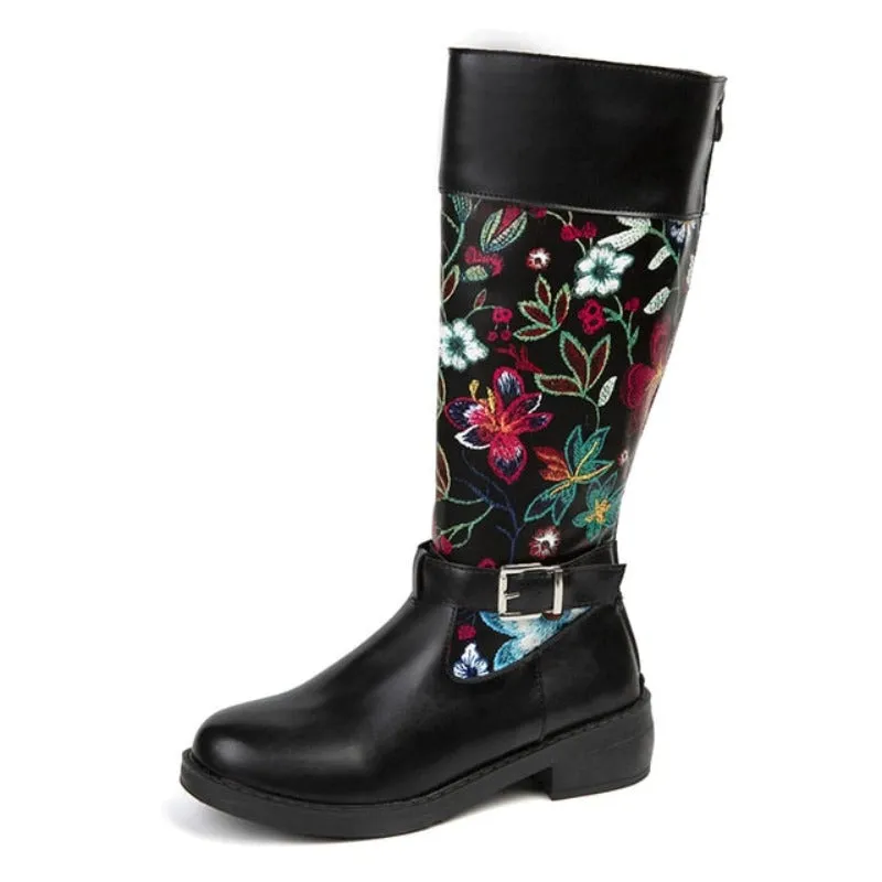 Cuzcare Women Leather Winter Boots Retro Mid-calf Orthopedic Shoes