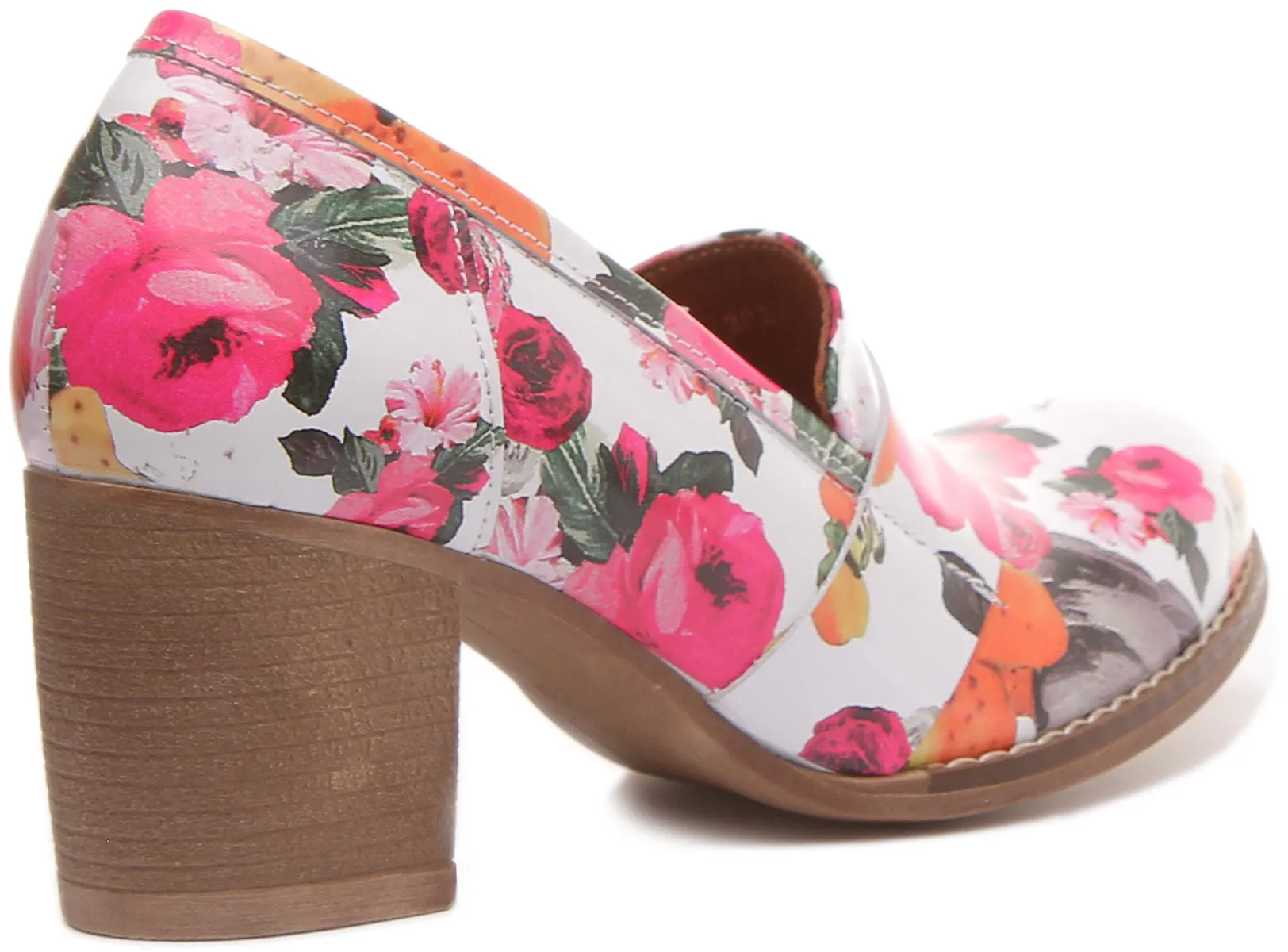 Dahlia Slip On Heeled Loafer in White Floral Print