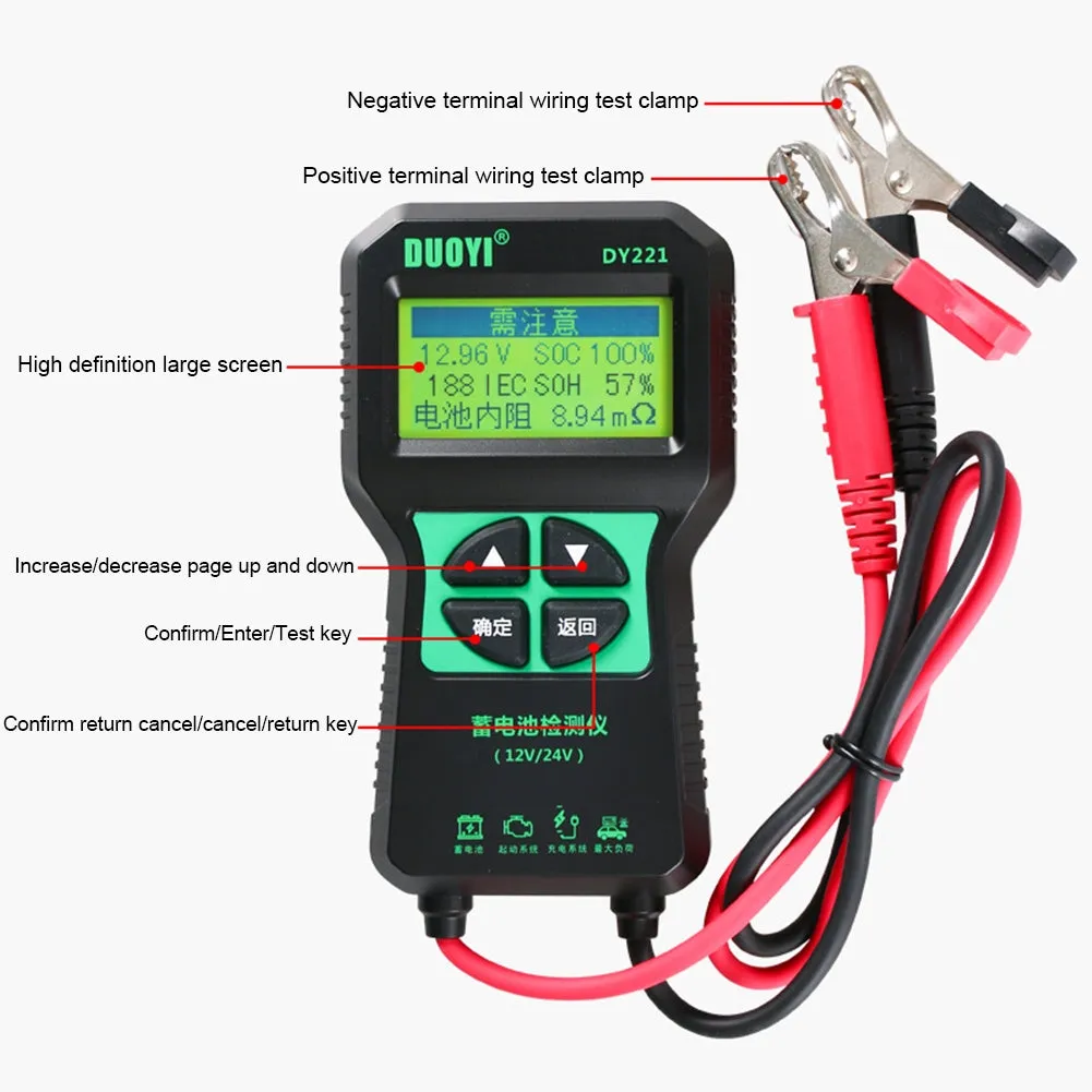 Dy221 Automotive Car Battery Tester 0-500a 12v 24v Internal