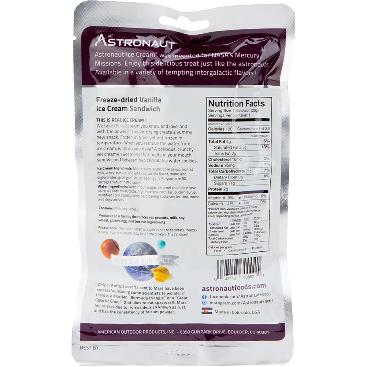 Freeze-dried Ice Cream Sandwich (1 Serving)