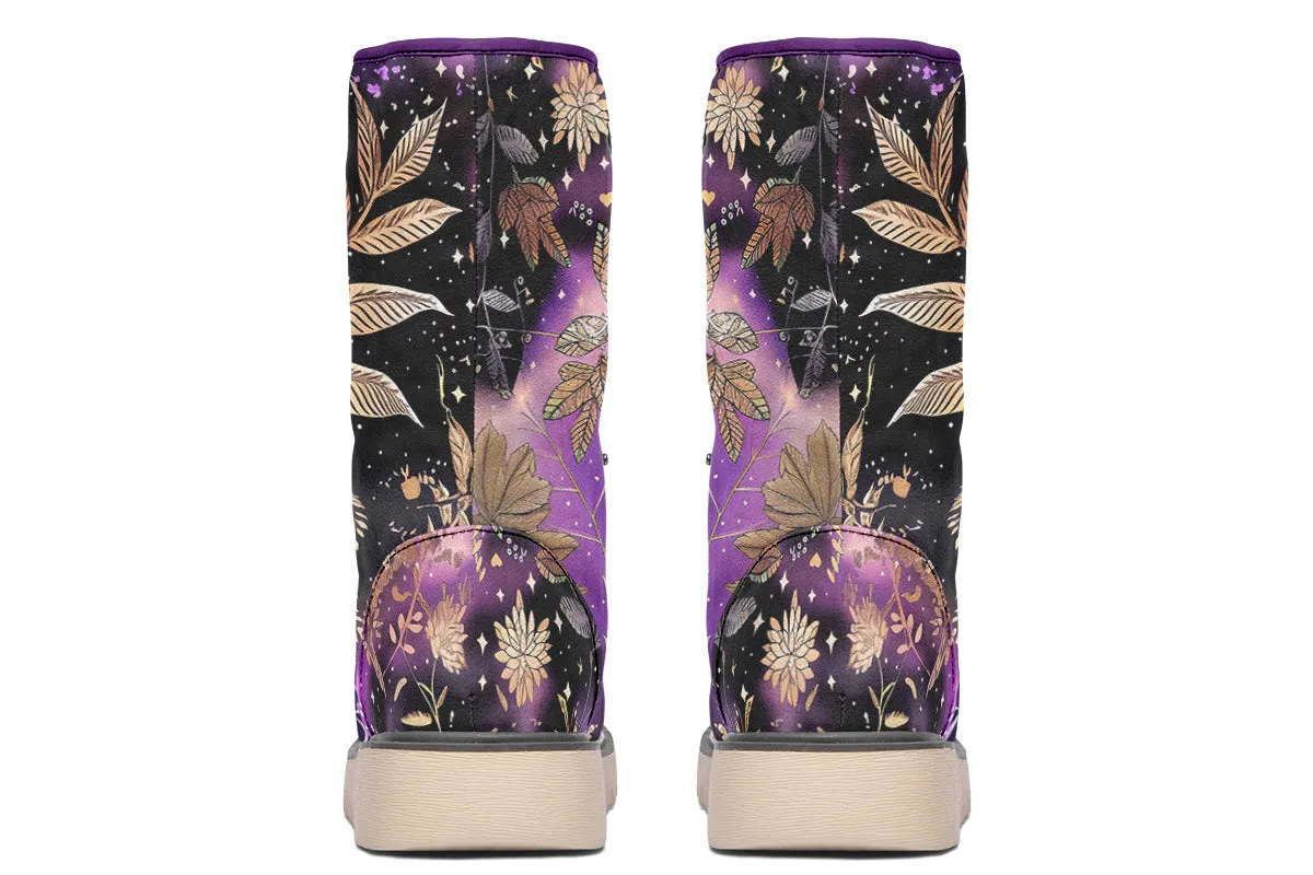 Galactic Bloom Fold Over Winter Boots - Microsuede Vegan Boots with Fur Lining and Convertible Style