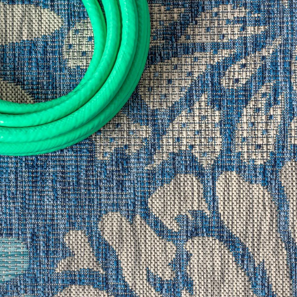 Garcia Modern Floral Textured Weave Indoor/outdoor Square Rug