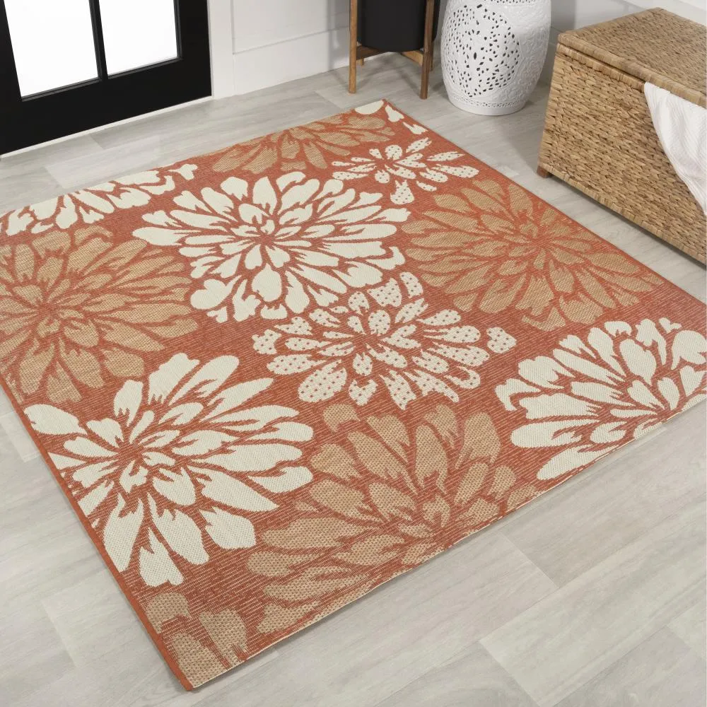 Garcia Modern Floral Textured Weave Indoor/outdoor Square Rug