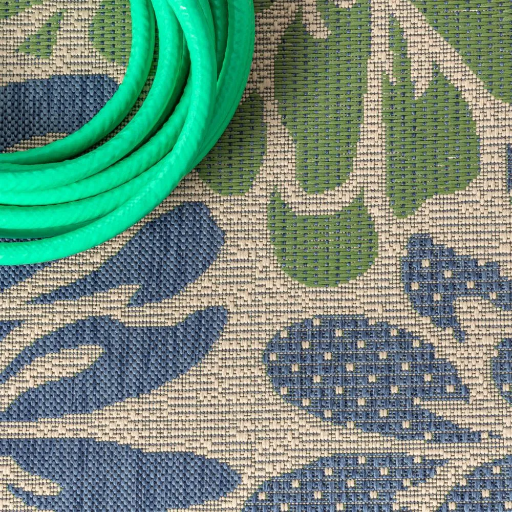 Garcia Modern Floral Textured Weave Indoor/outdoor Square Rug
