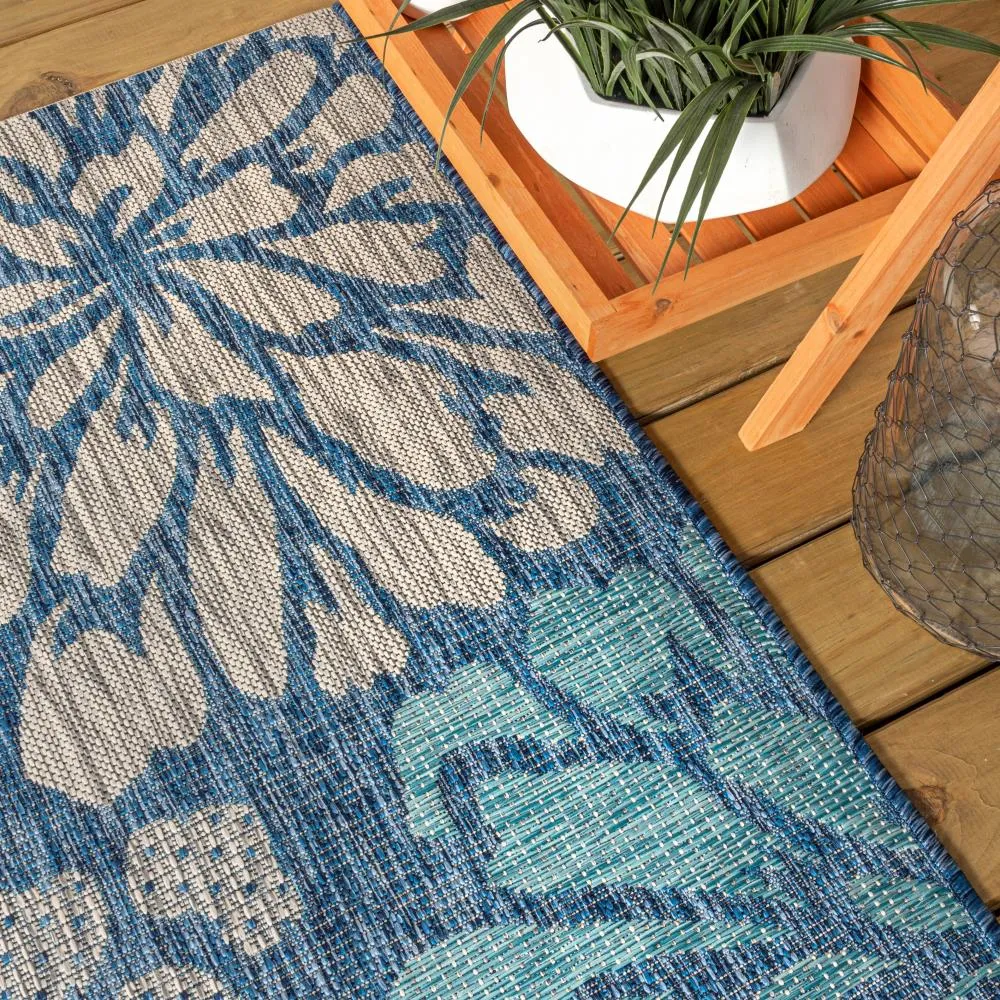 Garcia Modern Floral Textured Weave Indoor/outdoor Square Rug