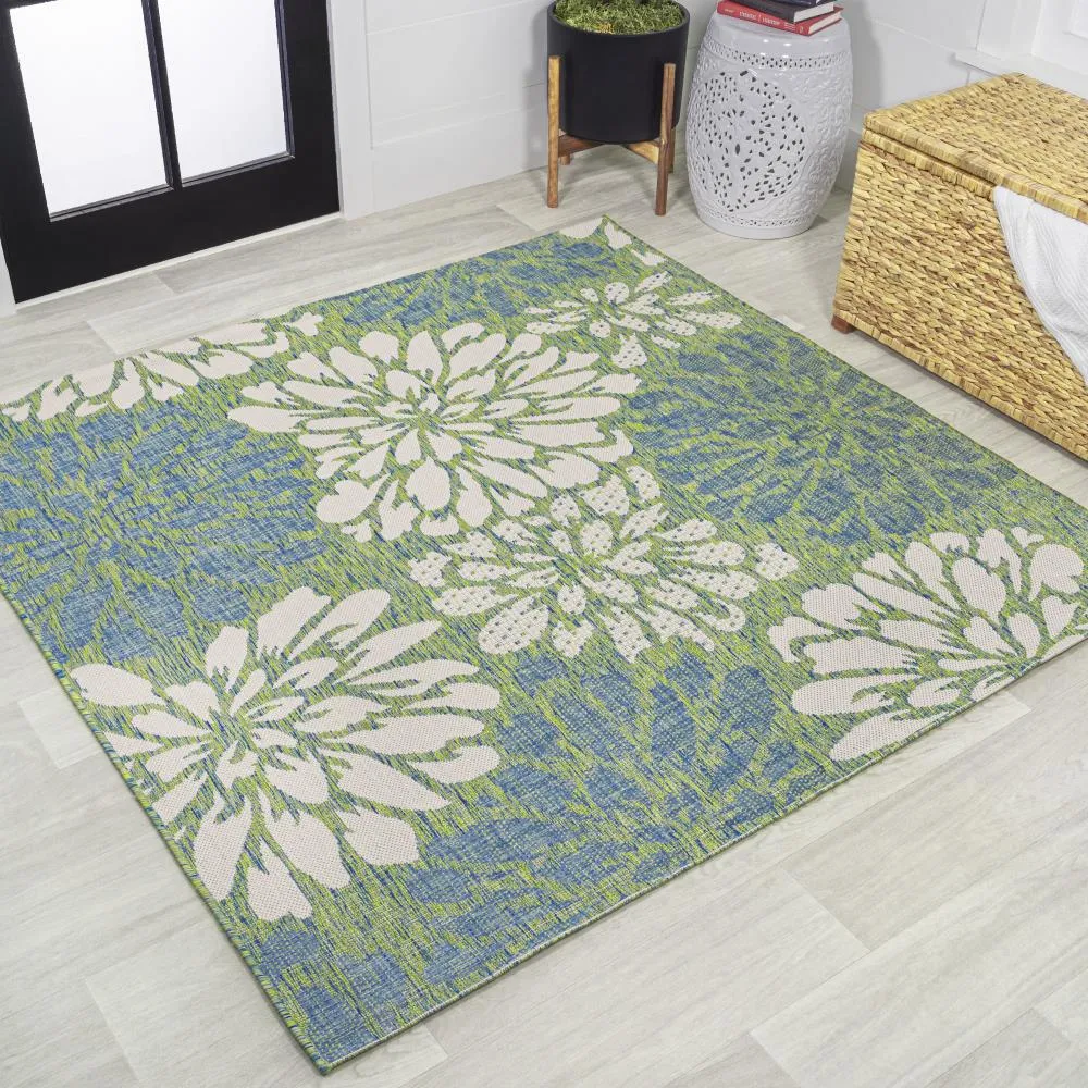 Garcia Modern Floral Textured Weave Indoor/outdoor Square Rug
