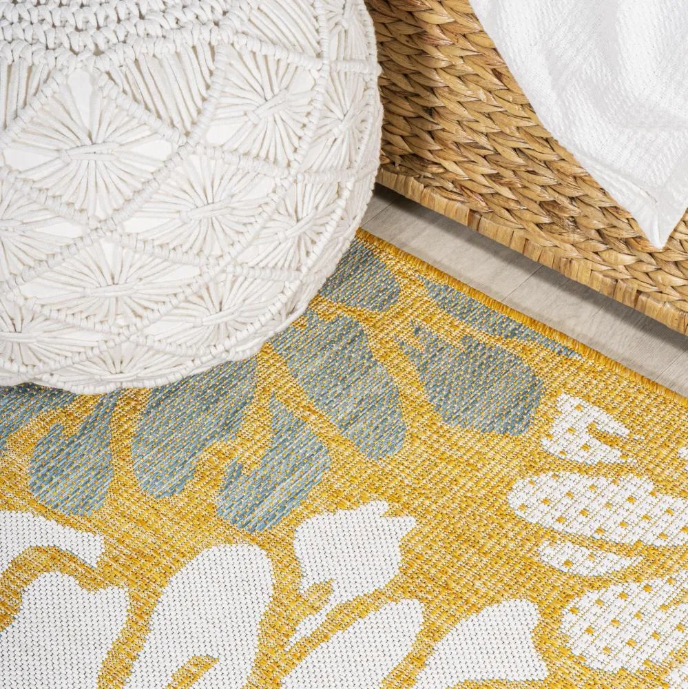 Garcia Modern Floral Textured Weave Indoor/outdoor Square Rug
