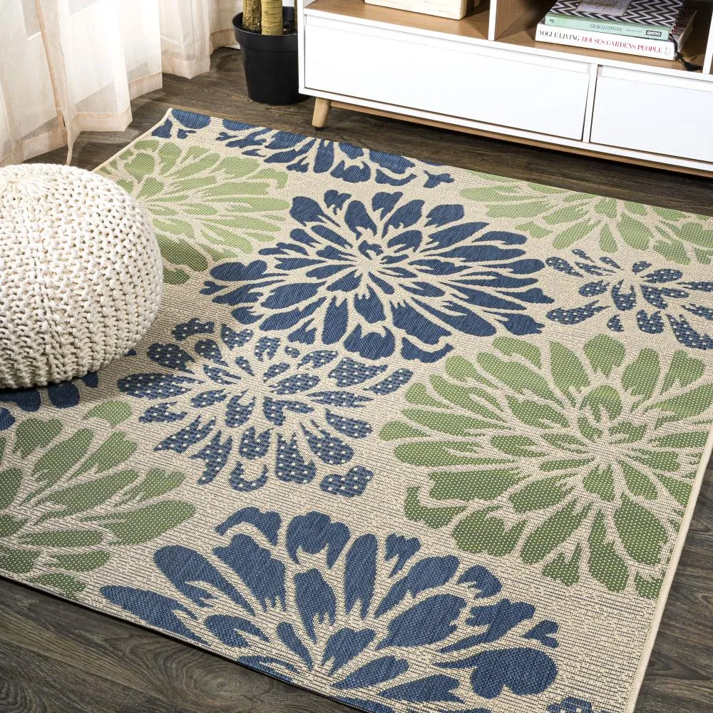 Garcia Modern Floral Textured Weave Indoor/outdoor Square Rug