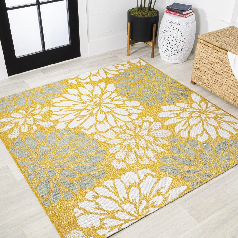 Garcia Modern Floral Textured Weave Indoor/outdoor Square Rug