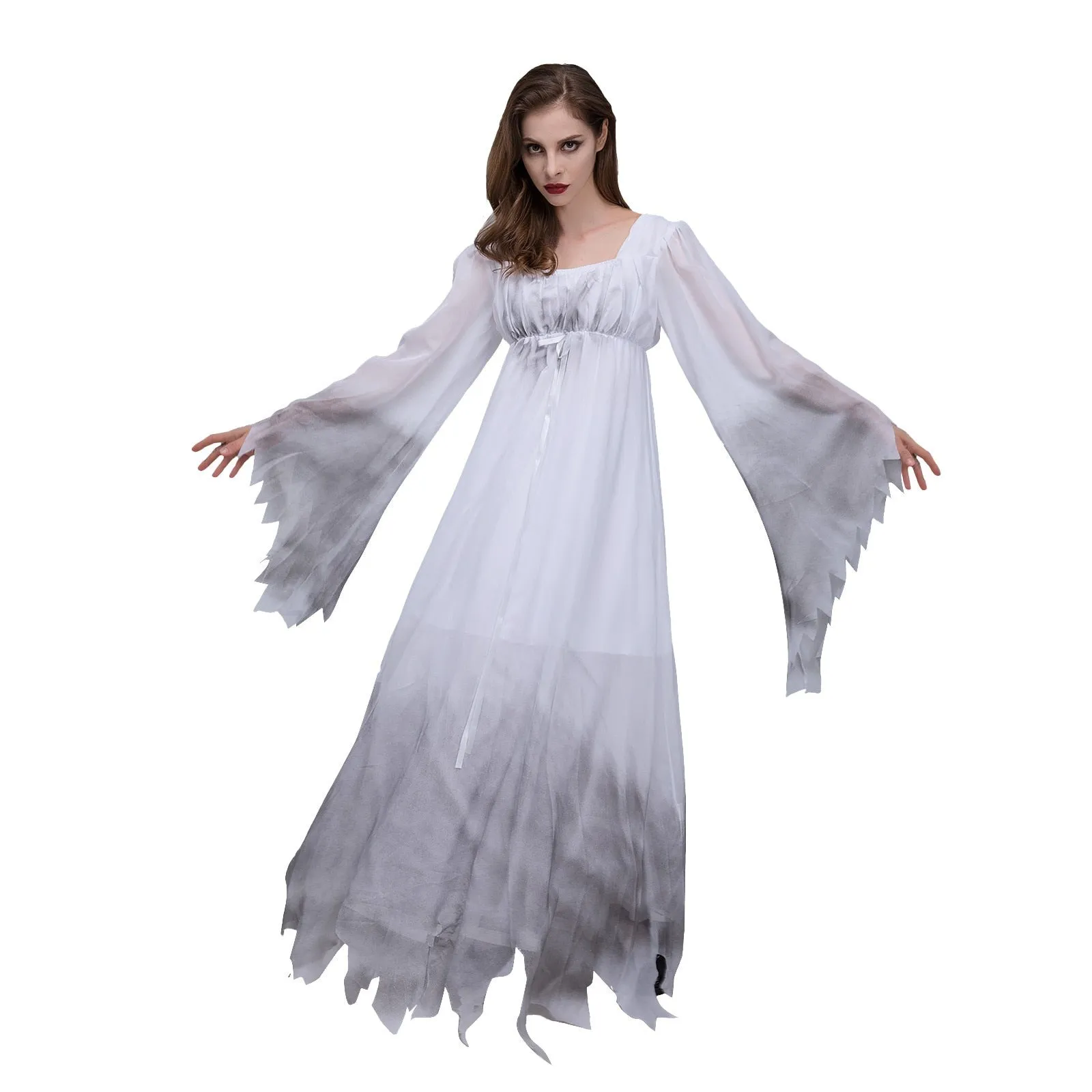 Halloween Joskaa Zombie Bride Dress Scary Ghost Bride Burnt White Lace Doom Ghostly Wedding Dress Costume Ball Dress