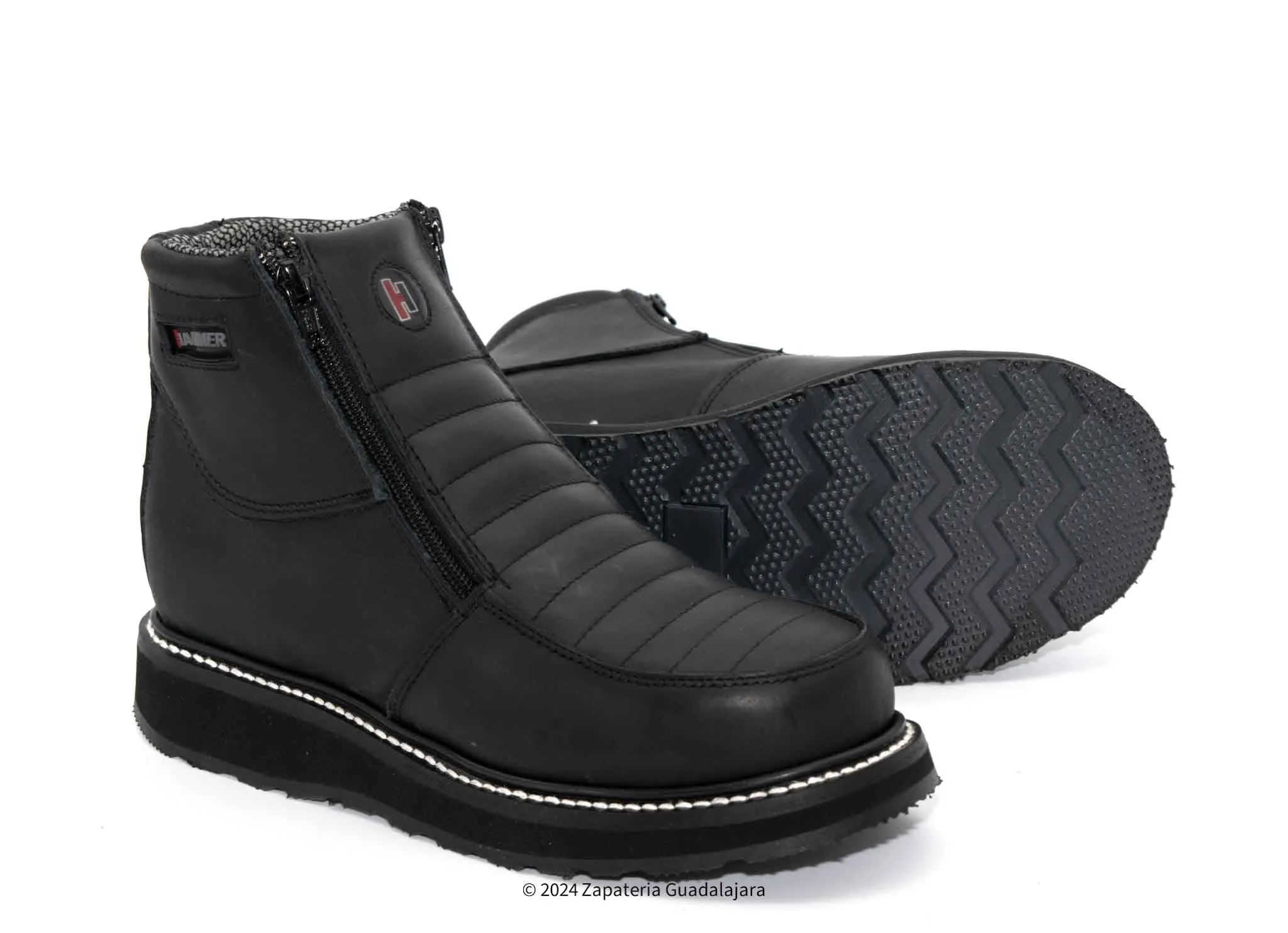 HM339 MEN 6" SOFT TOE DOUBLE ZIPPER BLACK LEATHER WORK BOOT