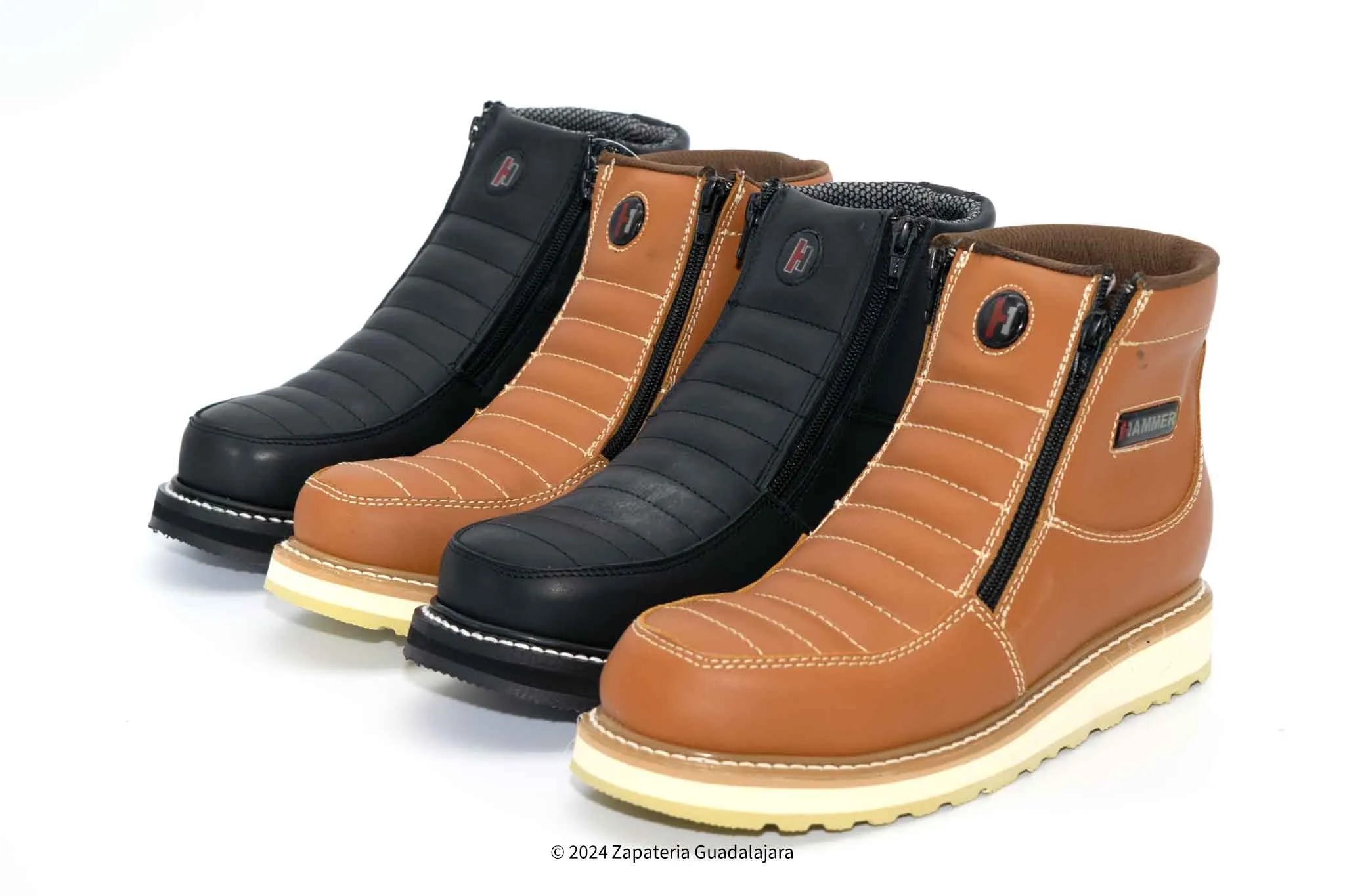 HM339 MEN 6" SOFT TOE DOUBLE ZIPPER BLACK LEATHER WORK BOOT