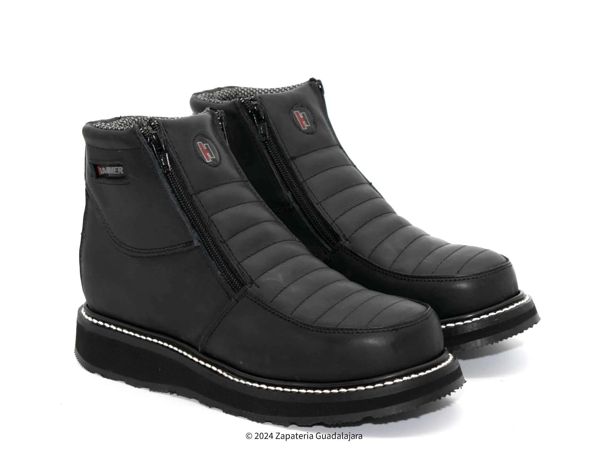 HM339 MEN 6" SOFT TOE DOUBLE ZIPPER BLACK LEATHER WORK BOOT