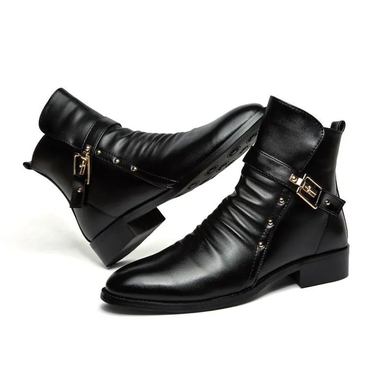 Jinquedai  Men's Leather Boots Fashion British High Quality High Top Pu Shoes Autumn and Winter Men's Boots