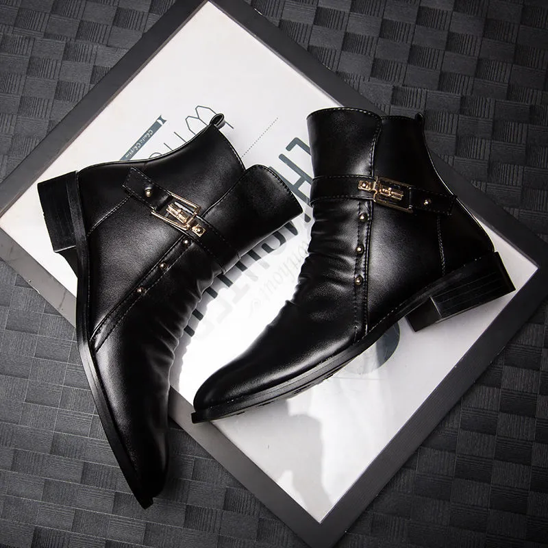 Jinquedai  Men's Leather Boots Fashion British High Quality High Top Pu Shoes Autumn and Winter Men's Boots