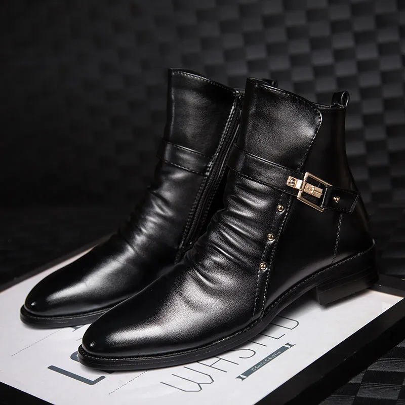 Jinquedai  Men's Leather Boots Fashion British High Quality High Top Pu Shoes Autumn and Winter Men's Boots