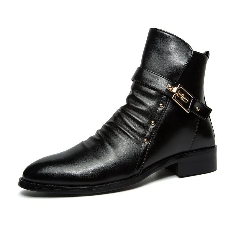 Jinquedai  Men's Leather Boots Fashion British High Quality High Top Pu Shoes Autumn and Winter Men's Boots