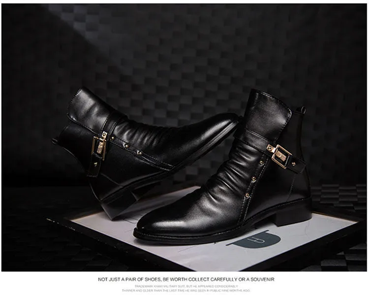 Jinquedai  Men's Leather Boots Fashion British High Quality High Top Pu Shoes Autumn and Winter Men's Boots