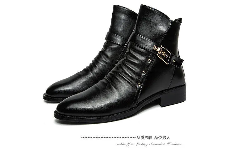 Jinquedai  Men's Leather Boots Fashion British High Quality High Top Pu Shoes Autumn and Winter Men's Boots