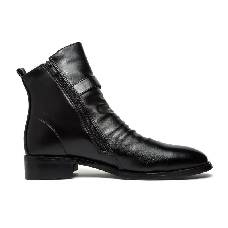 Jinquedai  Men's Leather Boots Fashion British High Quality High Top Pu Shoes Autumn and Winter Men's Boots
