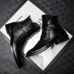 Jinquedai  Men's Leather Boots Fashion British High Quality High Top Pu Shoes Autumn and Winter Men's Boots