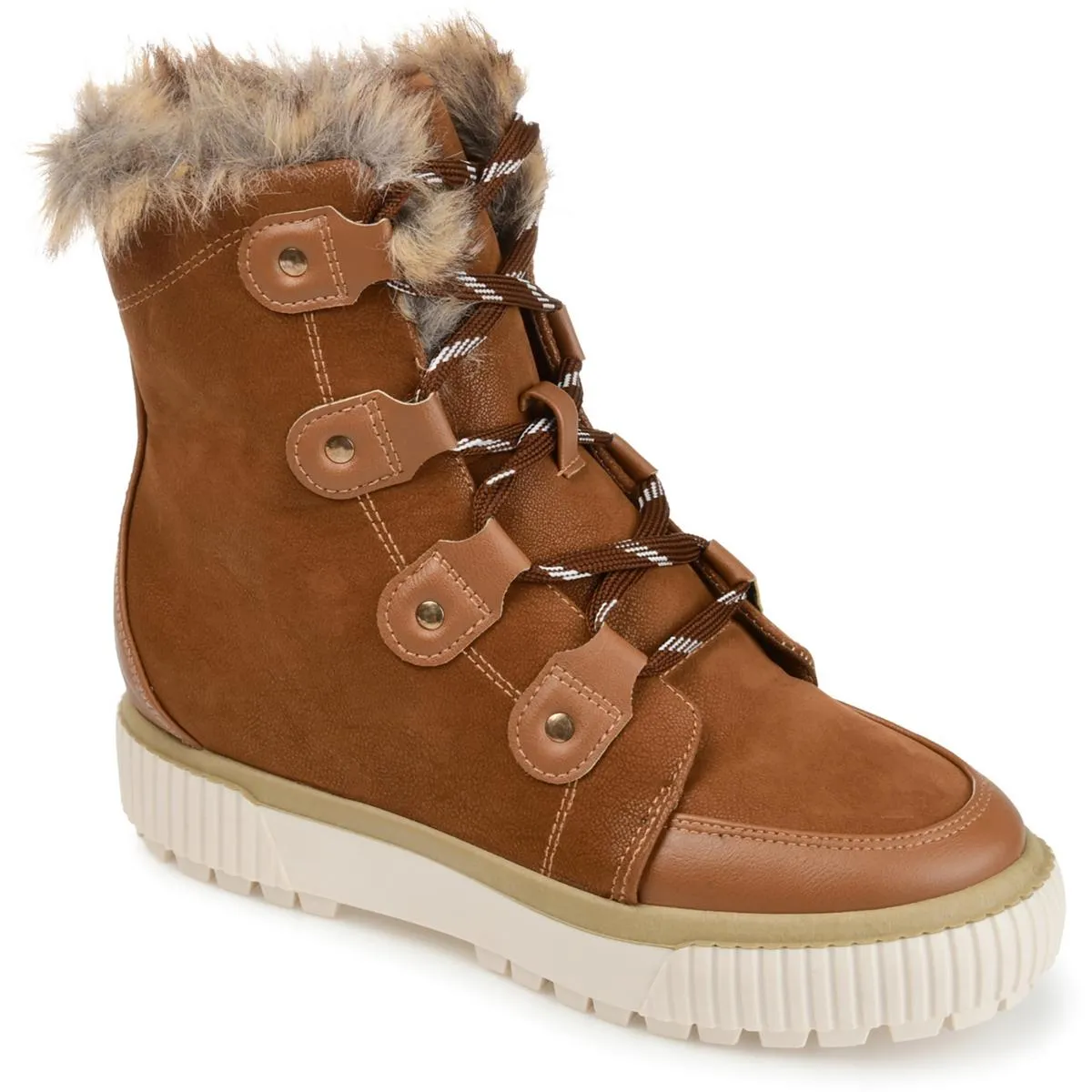 Journee Collection Womens GLACIER Faux Leather Leopard Print Shearling Boots