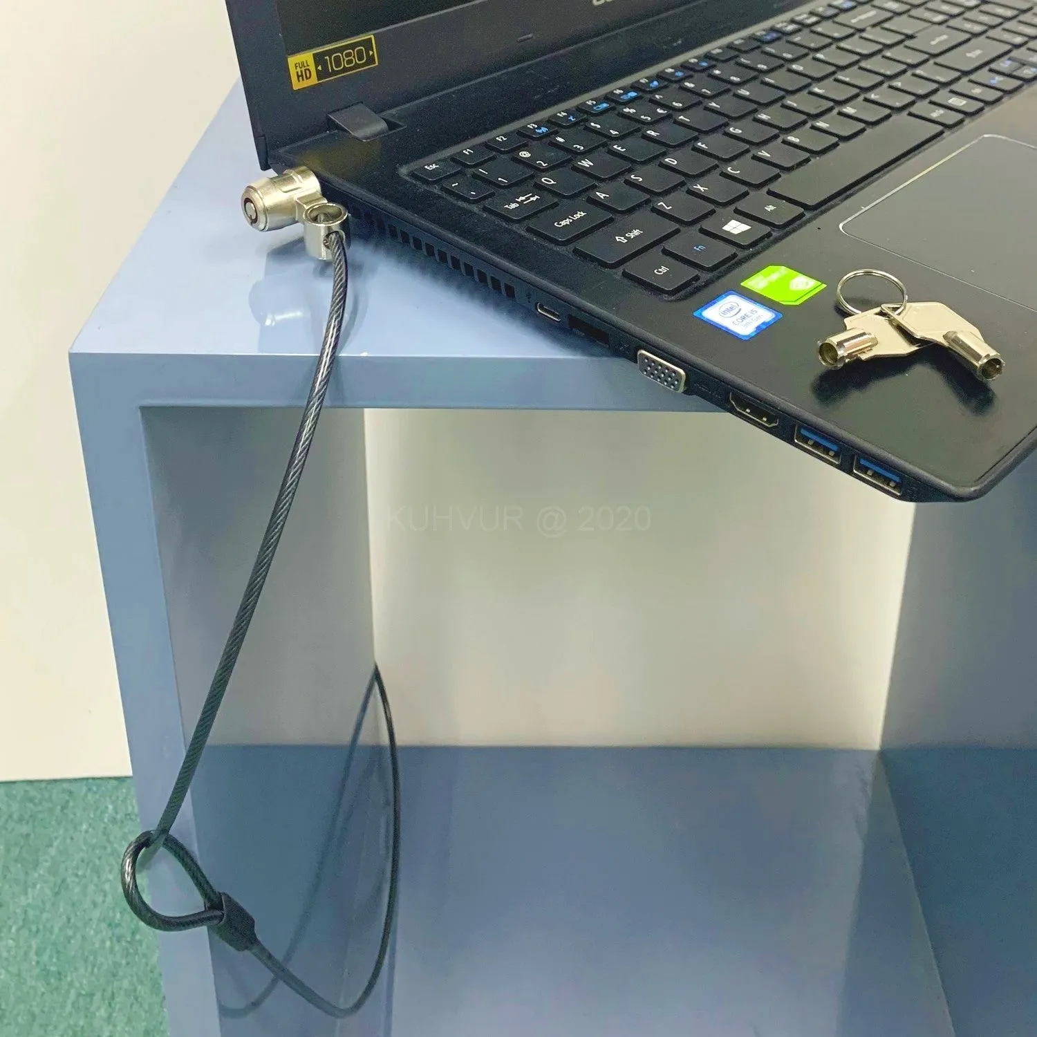 KUHVUR ASP321-SA Laptop Computer Cable Lock | 2M Steel Cable | Keyed | Serialized code on lock & keys | Built-in Security Lock Slot | Standard lock slot (3x7mm) 筆記簿電腦鎖 - 匙鎖