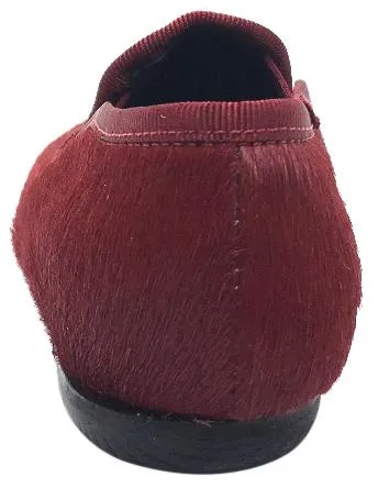 Luccini Boy's & Girl's Red Pony Hair Leather Lined Smoking Loafer Flats