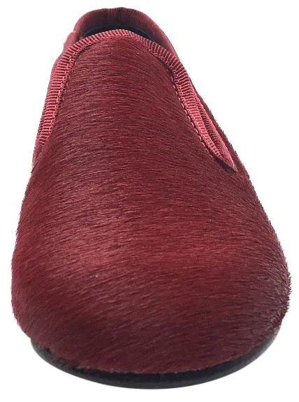 Luccini Boy's & Girl's Red Pony Hair Leather Lined Smoking Loafer Flats
