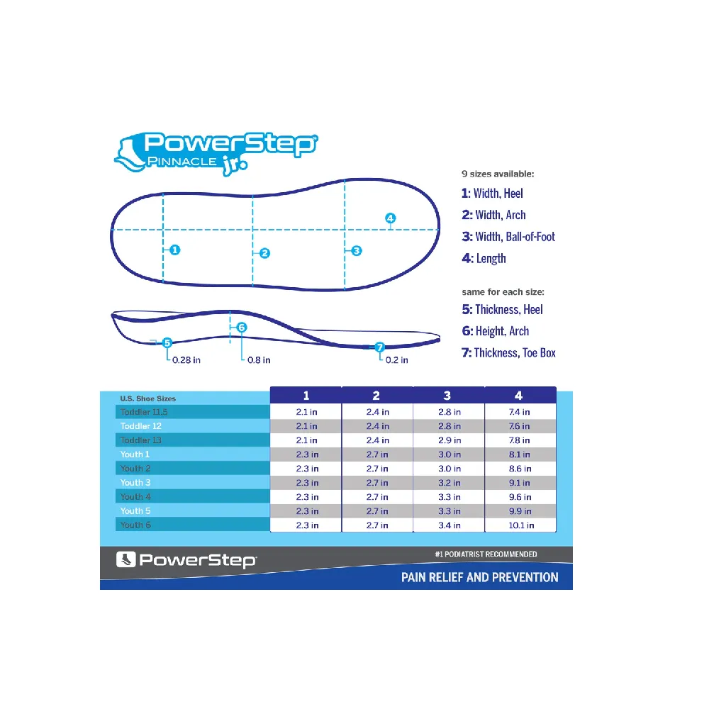 Powerstep Pinnacle Junior Full Length Insoles | One Pair