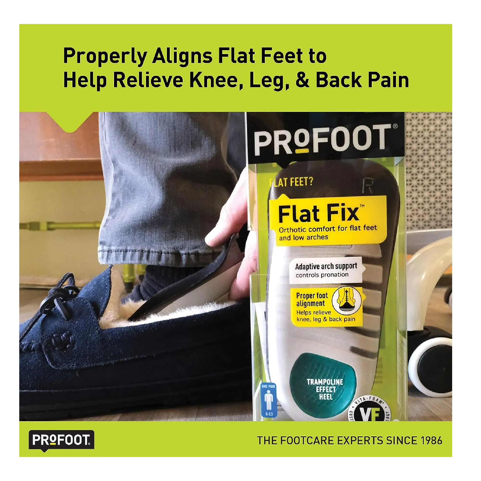 PROFOOT, Flat Fix Orthotic, Men's 8-13, 1 Pair, Orthotic Insoles for Flat Feet and Low Arches, Inserts Help Support Arch and Heel